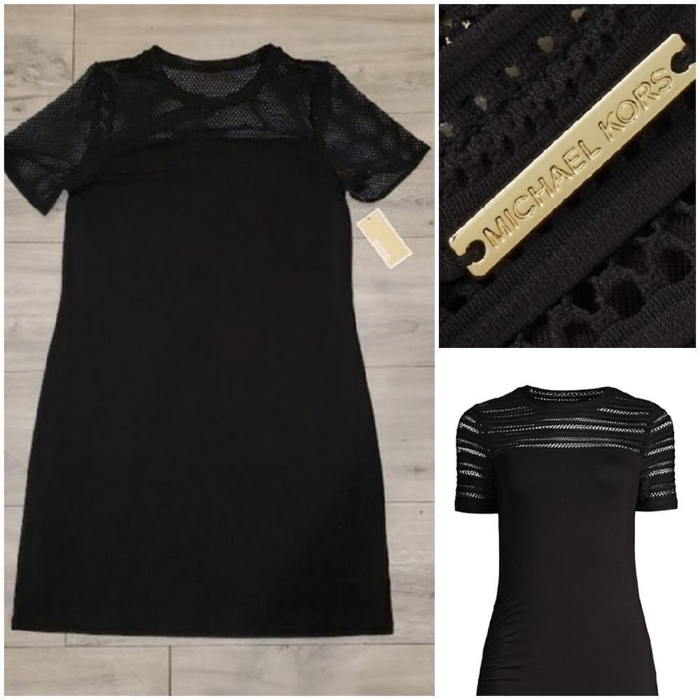 Michael Kors black short Sleeve Dress top mesh detail Size XSmall dress